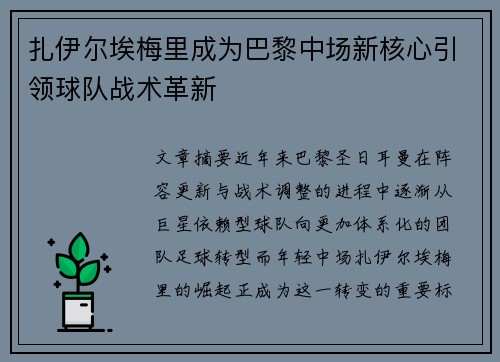 扎伊尔埃梅里成为巴黎中场新核心引领球队战术革新